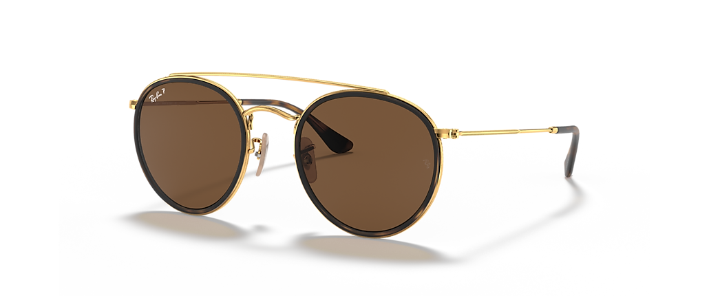 Ray-Ban RB3647N Round Double Bridge Arista Gold Sunglasses Ray-Ban RB3647N Round Double Bridge Arista Gold Sunglasses