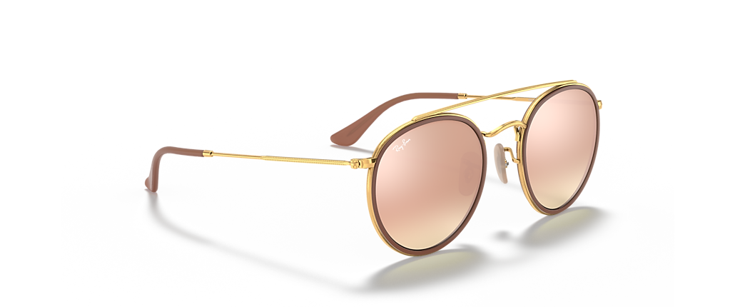 Ray-Ban RB3647N Round Double Bridge Arista Gold Sunglasses Ray-Ban RB3647N Round Double Bridge Arista Gold Sunglasses