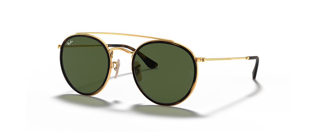 Ray-Ban RB3647N Round Double Bridge Arista Gold Sunglasses Ray-Ban RB3647N Round Double Bridge Arista Gold Sunglasses