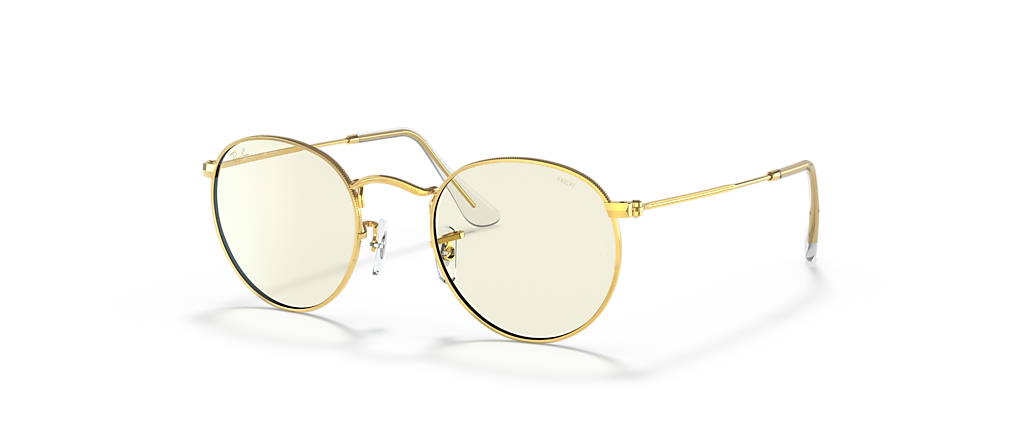 Ray-Ban RB3447 Round Blue-Violet Light Clear Evolve Gold Sunglasses Ray-Ban RB3447 Round Blue-Violet Light Clear Evolve Gold Sunglasses
