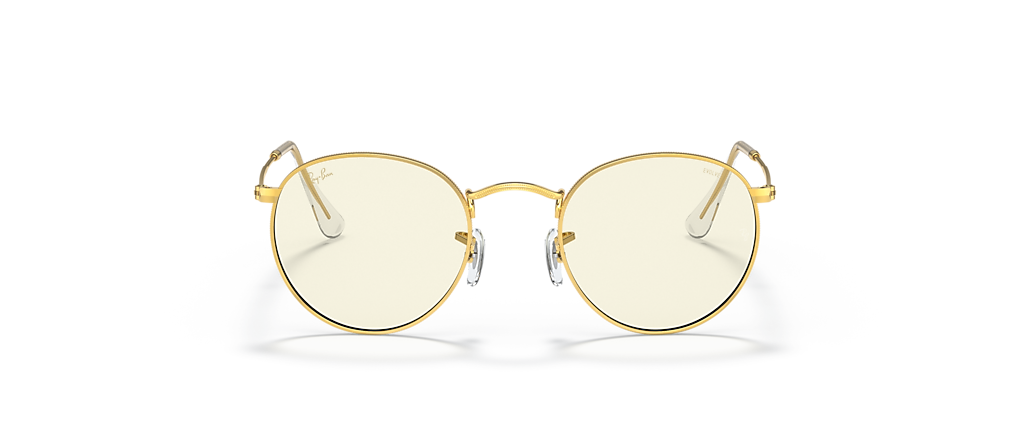 Ray-Ban RB3447 Round Blue-Violet Light Clear Evolve Gold Sunglasses