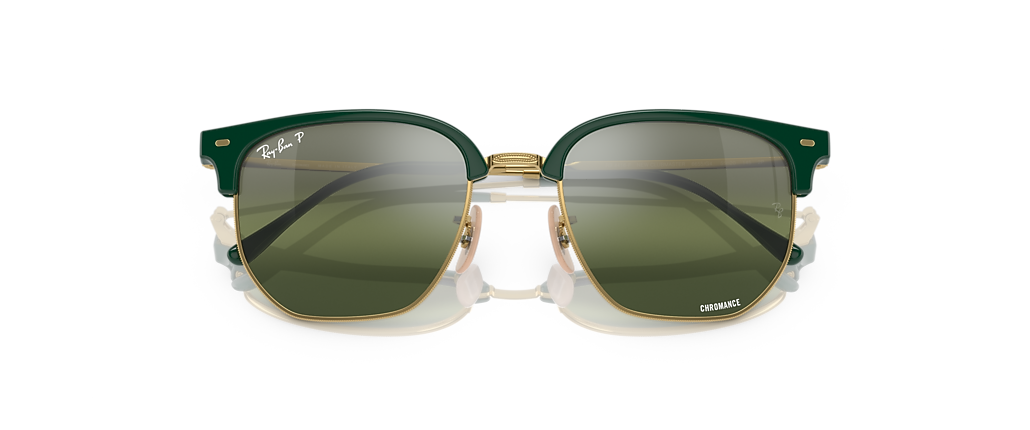 Ray-Ban RB4416F New Clubmaster Polarized+ Lenses Green On Gold Sunglasses