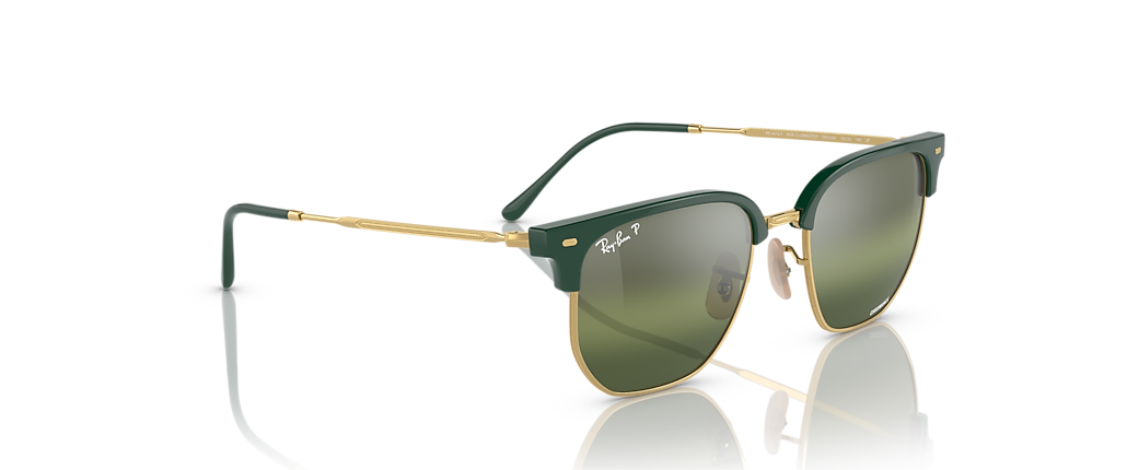 Ray-Ban RB4416F New Clubmaster Polarized+ Lenses Green On Gold Sunglasses
