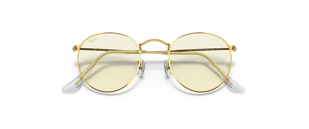 Ray-Ban RB3447 Round Blue-Violet Light Clear Evolve Gold Sunglasses