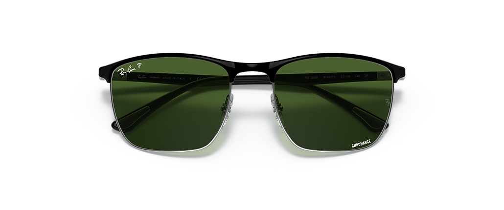 Ray-Ban RB3686 Polarized+ Lenses Black On Silver Sunglasses