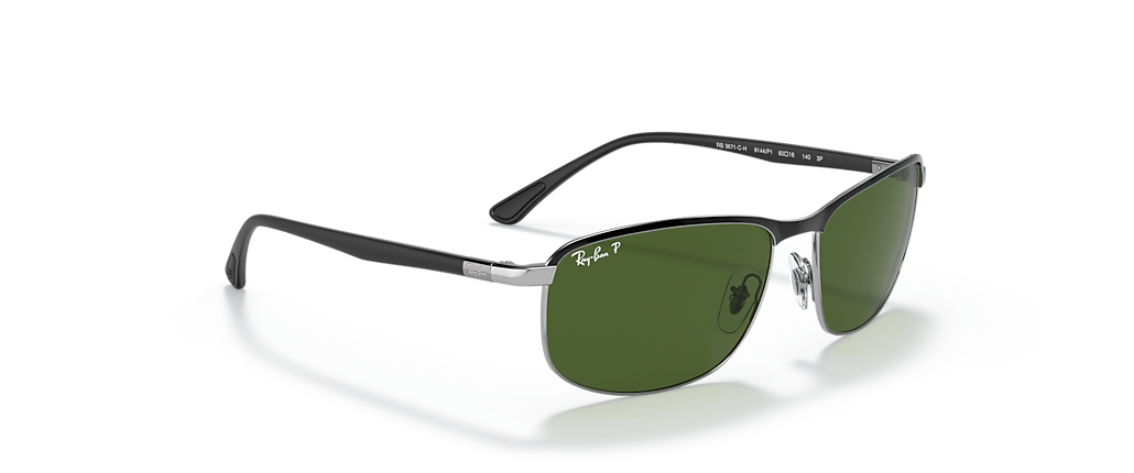 Ray-Ban RB3671CH RB3671 Polarized+ Lenses Black On Silver Sunglasses