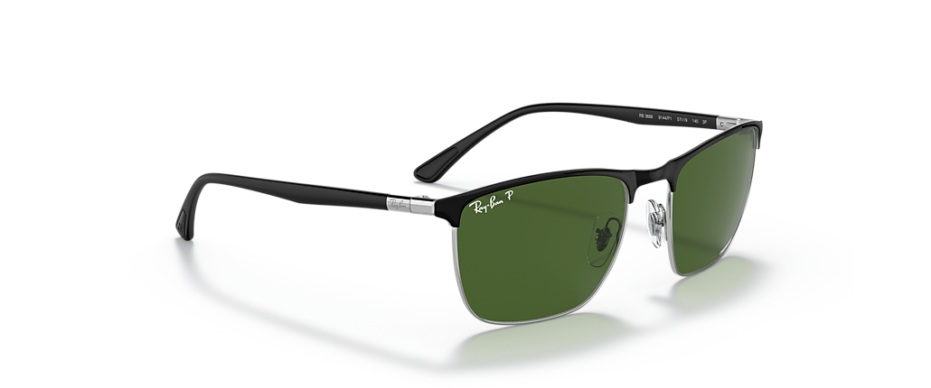 Ray-Ban RB3686 Polarized+ Lenses Black On Silver Sunglasses