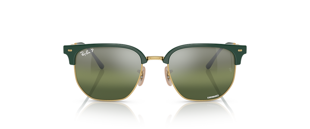 Ray-Ban RB4416F New Clubmaster Polarized+ Lenses Green On Gold Sunglasses