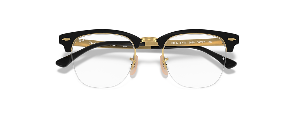 Ray-Ban RB3716VM Clubmaster Metal Optics Black On Gold Frames