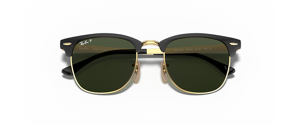 Ray-Ban RB3716 Clubmaster Metal Black On Gold Sunglasses