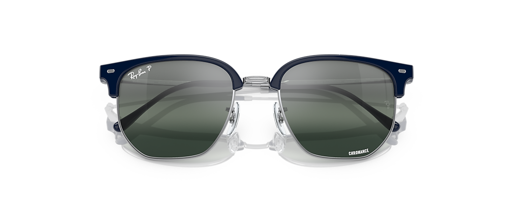 Ray-Ban RB4416 New Clubmaster Polarized+ Lenses Blue On Silver Sunglasses